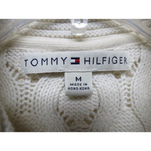 Tommy Hilfiger Size Medium Cream Cable Knit Snap Up Cardigan w/ Collar - Picture 6 of 10
